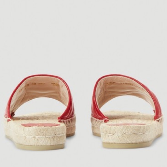 Gucci: GG Marmont Sandals Pilar Leather Espadrille Double Logo Sliders - Picture 14 of 15